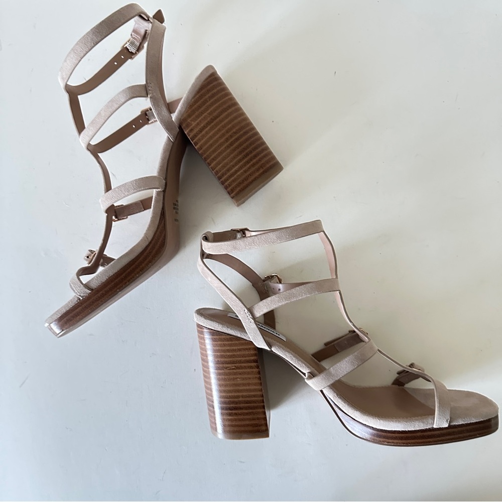NEW Steve Madden Daelene Tan Suede Strappy Block Heel Platform Sandals, Sz 9M - Picture 10 of 16